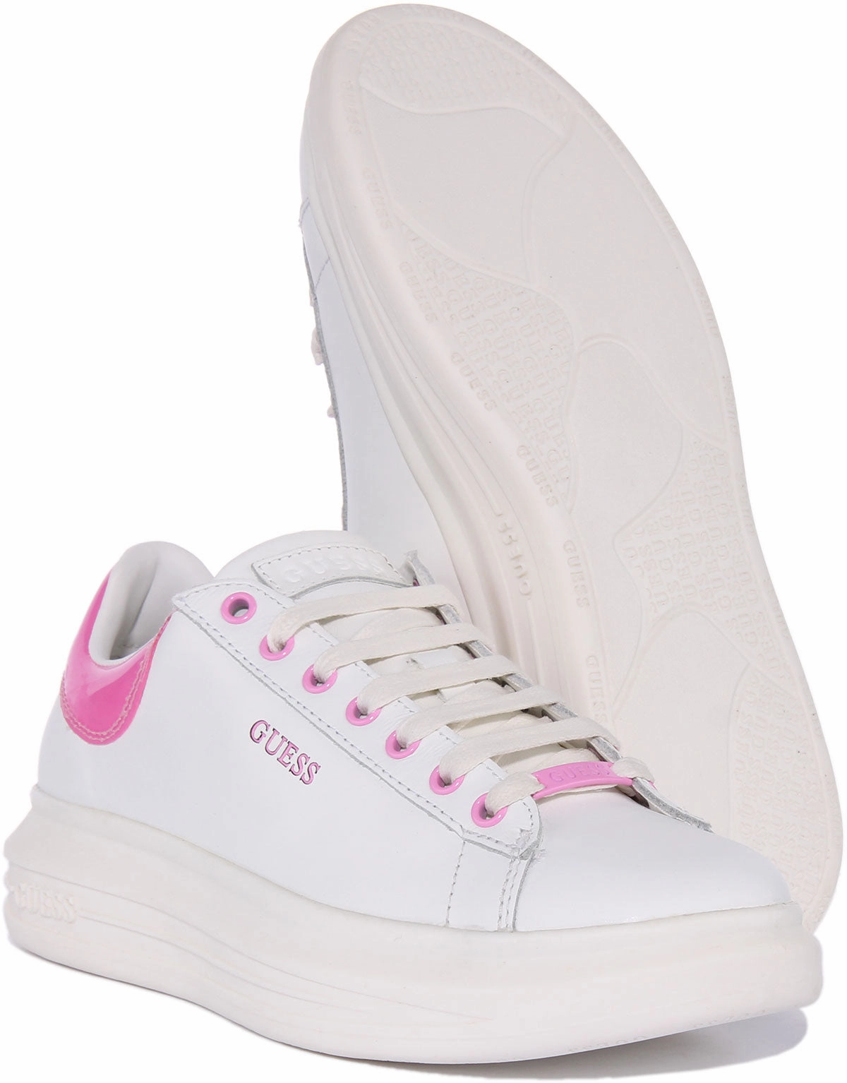 Absorb Sole Guess Vibo Trainer In White Pink For Women
