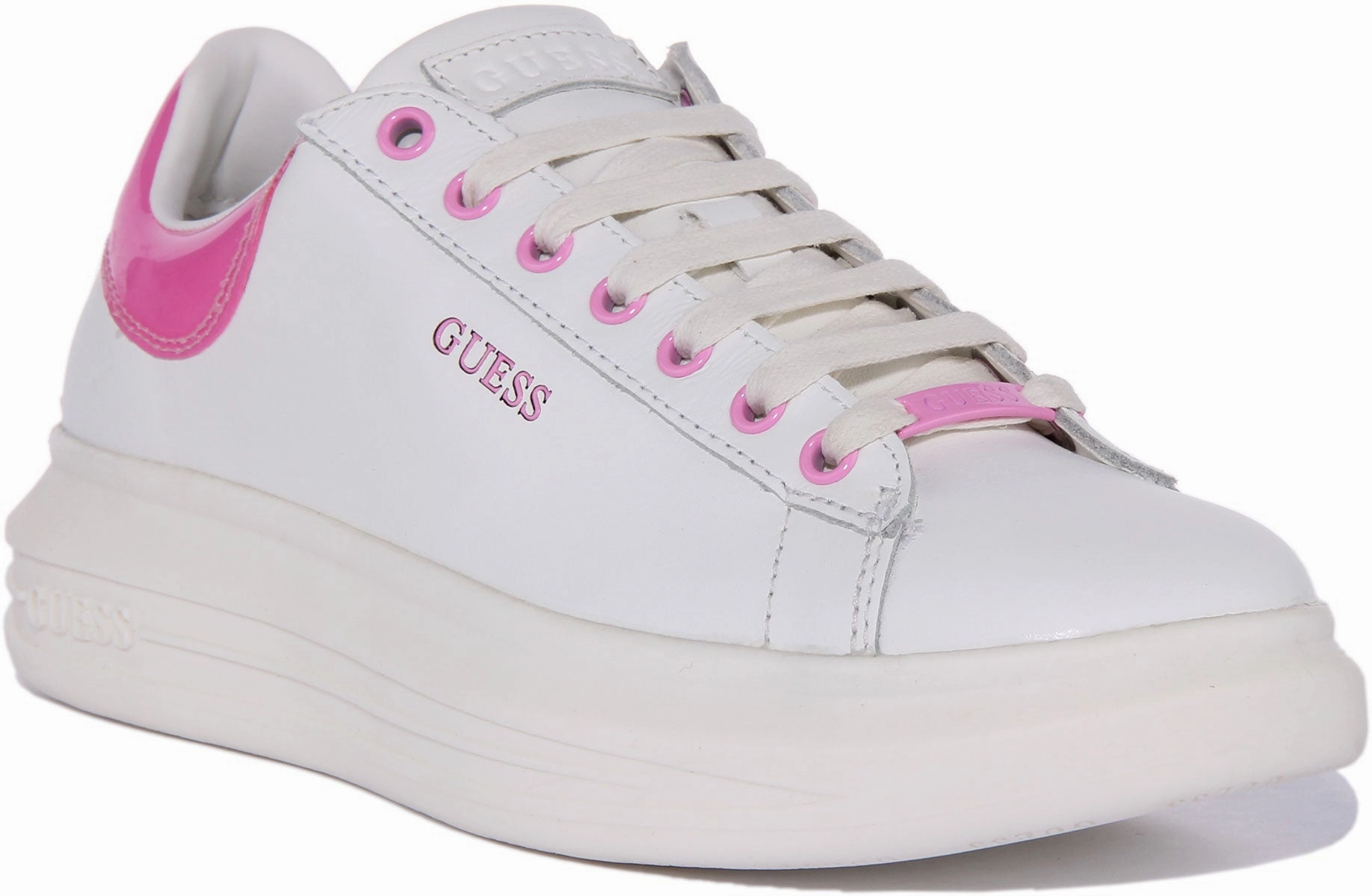 Guess Vibo Trainer In White Pink For Women Durable Grip