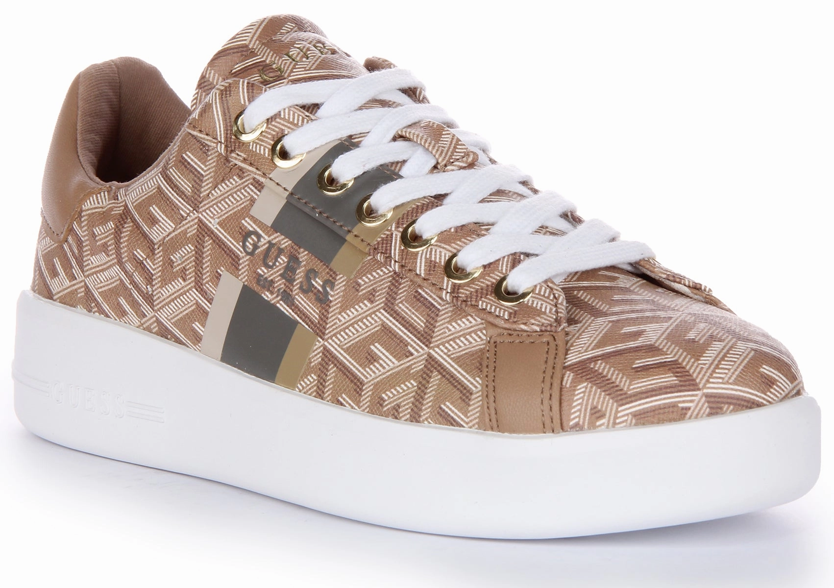 Guess Reyhana G Cube Trainer In Taupe Lean Profile Endurance training