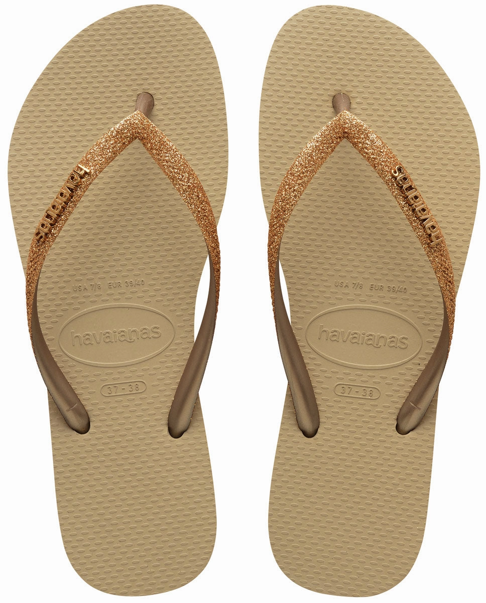 Light Holiday Gear Summer Garden Look Havaianas Slim Glitter II In Sand Gold For Women