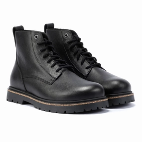 Birkenstock Highwood Lace Mid Leather Men's Black Boots Durable Construction Heavy Terrain