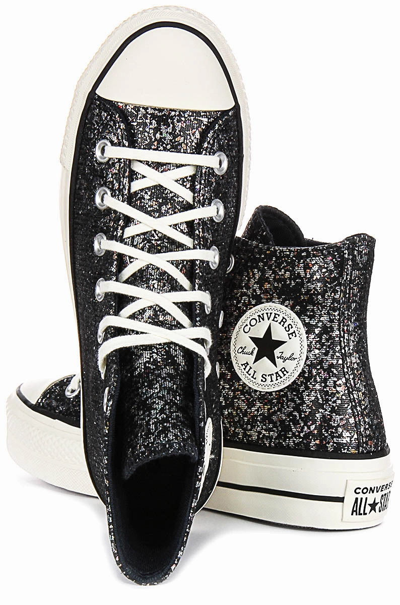 Active Step Move Glide Converse All Star Lift A09551C In Black Silver Metalic