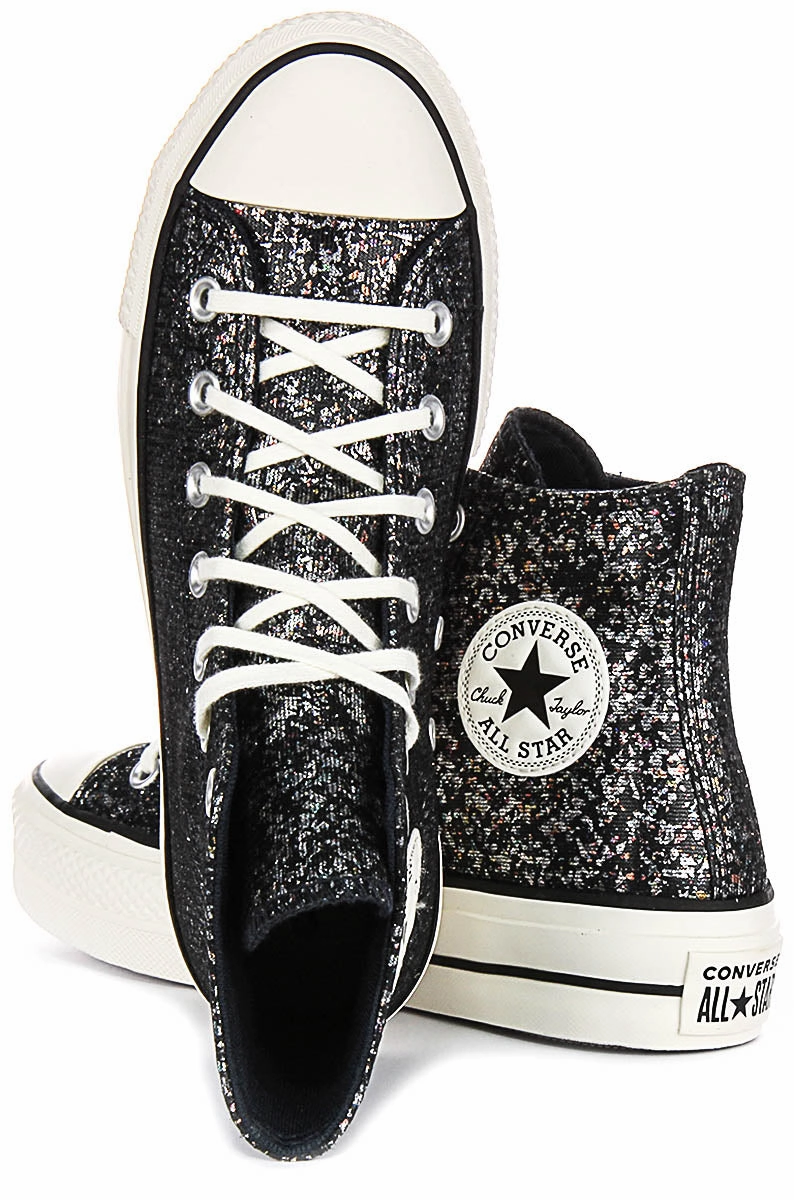 Active Step Move Glide Converse All Star Lift A09551C In Black Silver Metalic