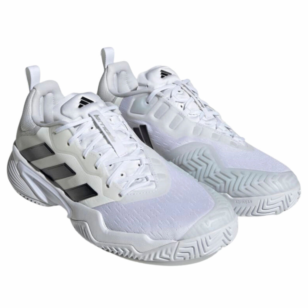 Adidas Barricade Mens Tennis Shoes - White/Black/Silver Toe Comfort