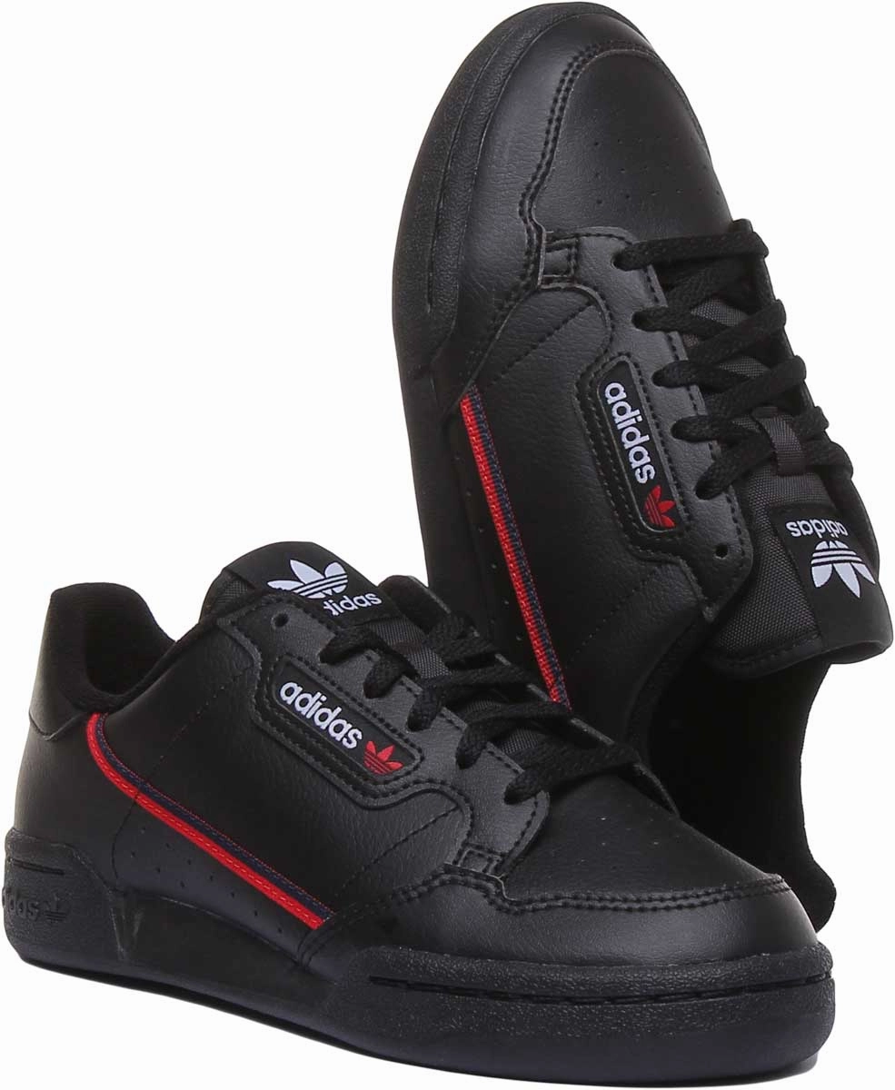 Adidas Continental 80J Leather Trainers In Black For Youth Easy On - Off
