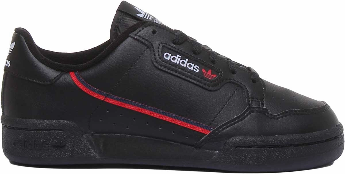 Adidas Continental 80J Leather Trainers In Black For Youth Easy On - Off