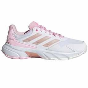 Adidas Courtjam Control 3 Women Tennis Shoes - White/Silver Metallic/Lucid Pink Sprint Practice Mobility Seekers