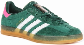 running in a monorail station area shoes gel shoes Adidas Gazelle Indoor In Green for Women