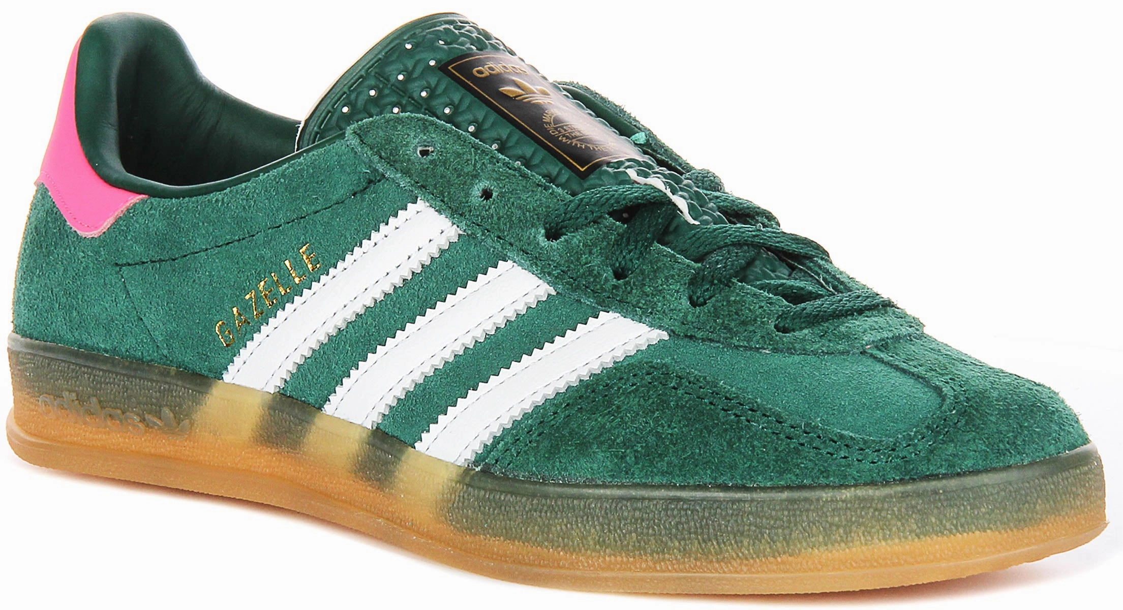 running in a monorail station area shoes gel shoes Adidas Gazelle Indoor In Green for Women