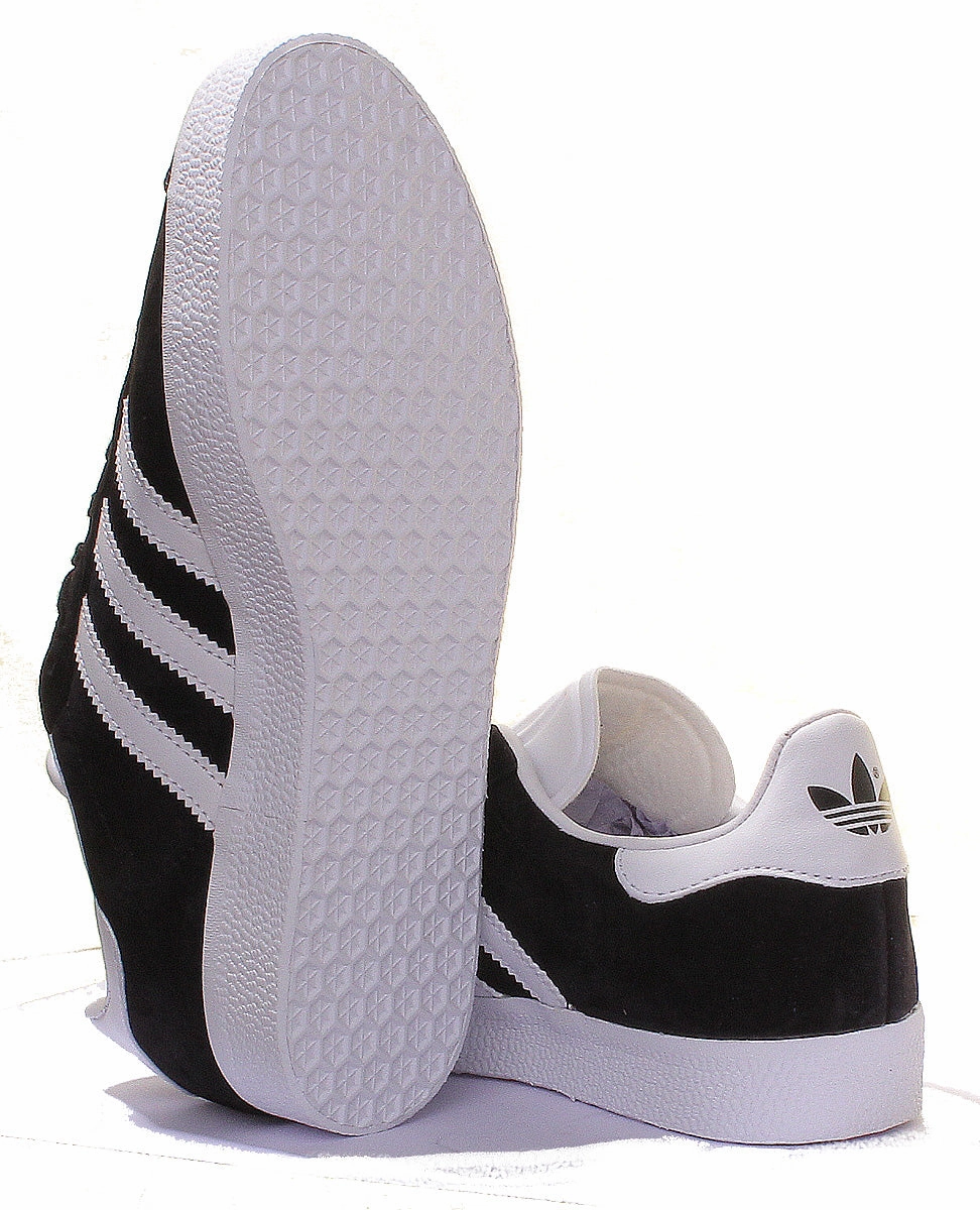 Adidas Gazelle Suede Leather Trainers In Black White Stable Base Footwear