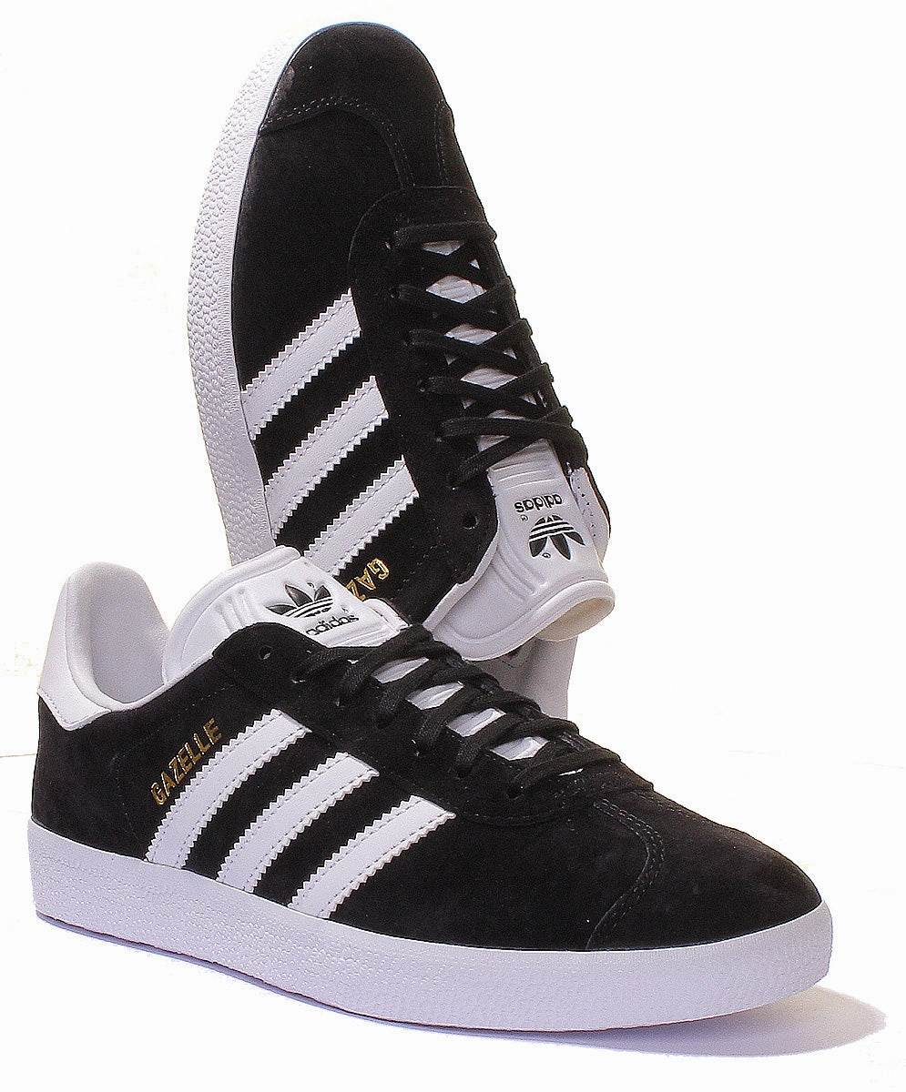 Adidas Gazelle Suede Leather Trainers In Black White Stable Base Footwear