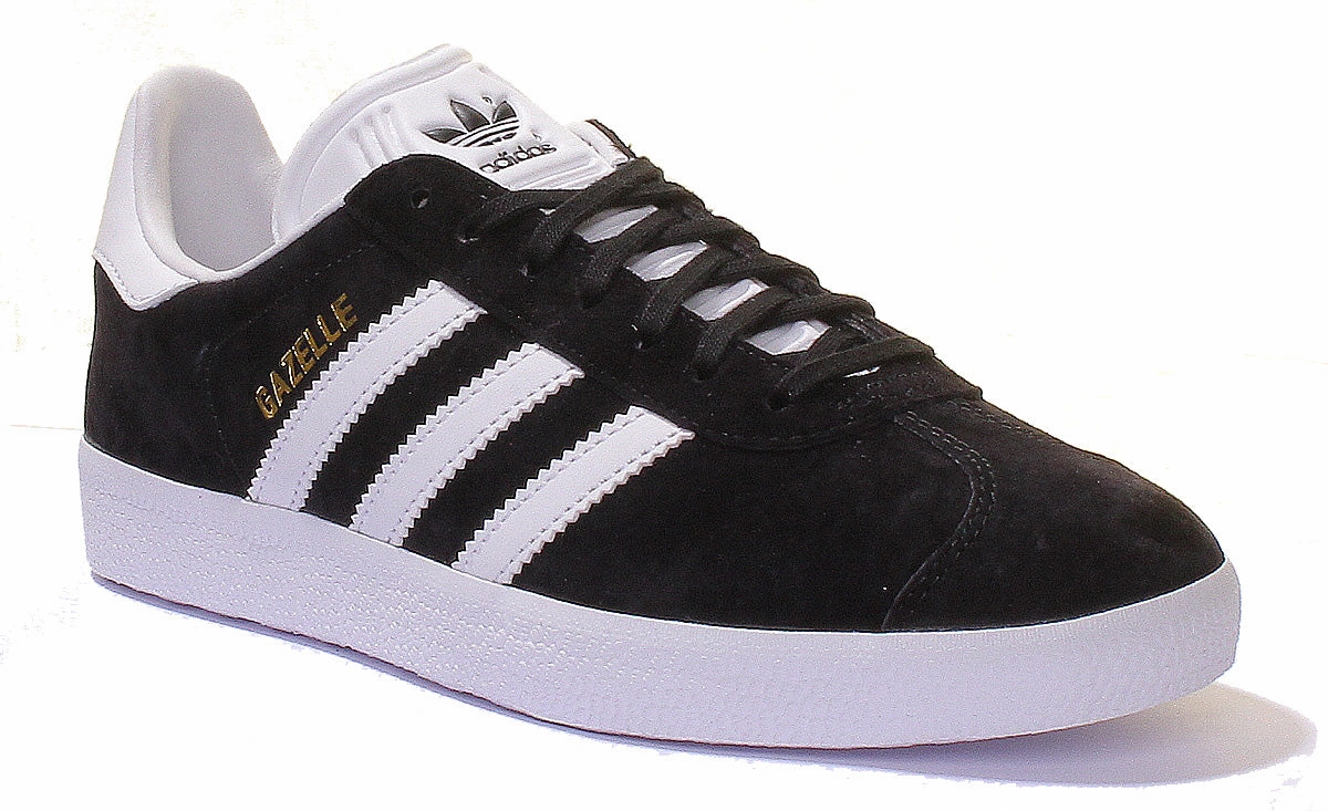 Adidas Gazelle Suede Leather Trainers In Black White Functional Fit Daily Jogging