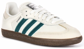 solid - color running shoes performance equipment Adidas Samba OG In Cream Green For Women