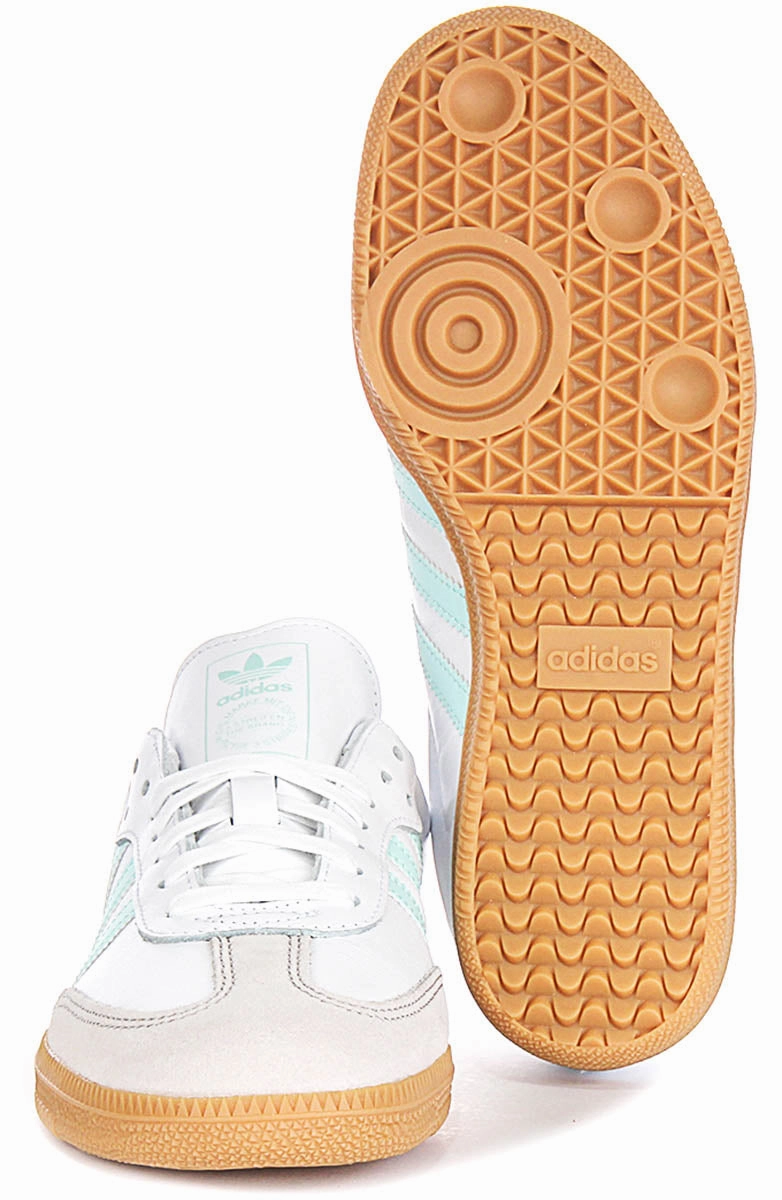 Adidas Samba OG  In White Blue For Youth Stretchable Design Idea