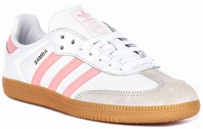Adidas Samba OG J In White Pink for Junoirs global - themed running option