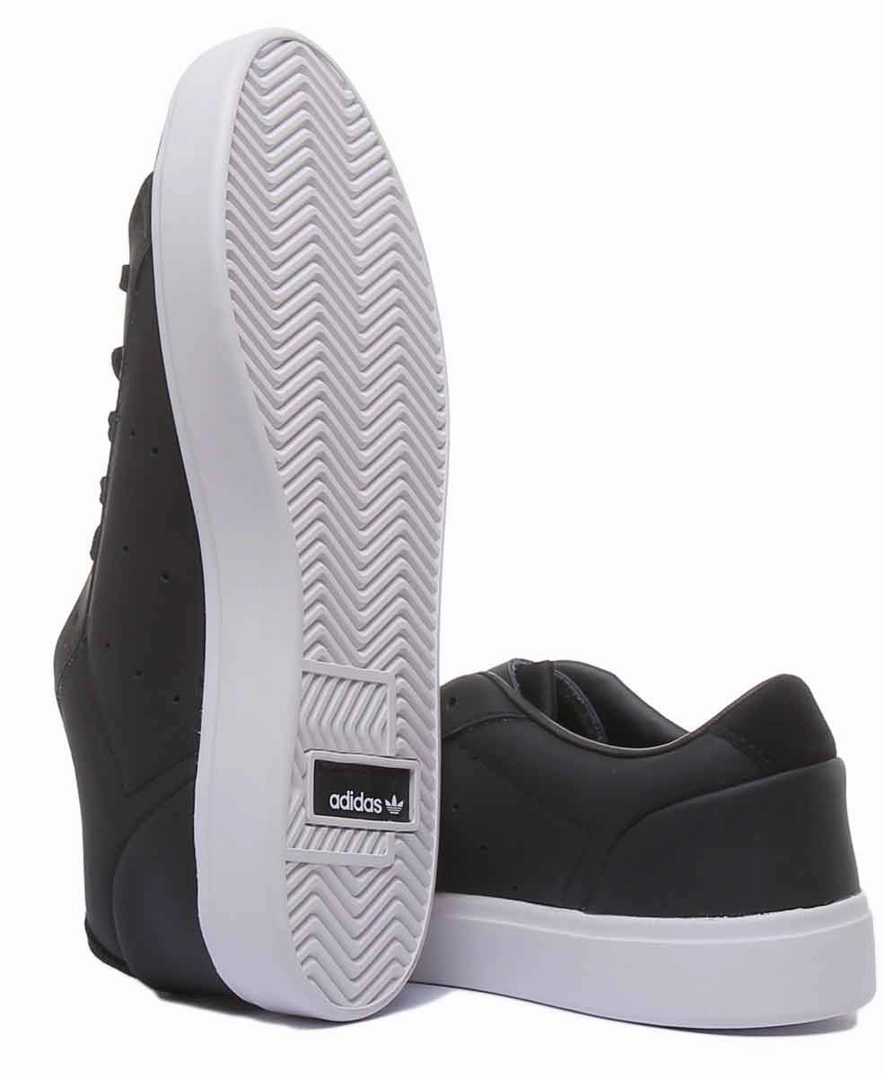Adidas Sleek Leather Trainers In Black White For Women Impact Cushioning
