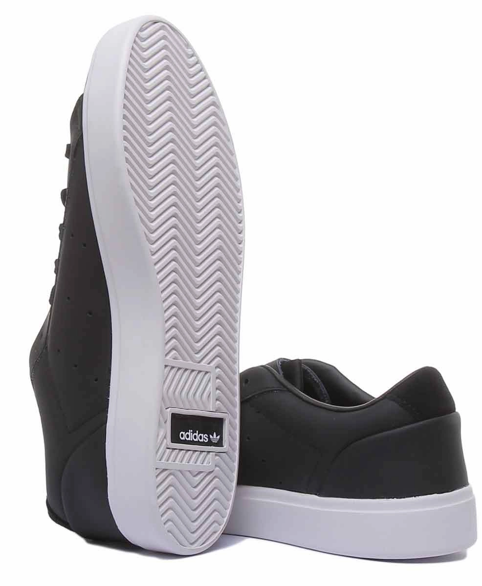 Adidas Sleek Leather Trainers In Black White For Women Impact Cushioning