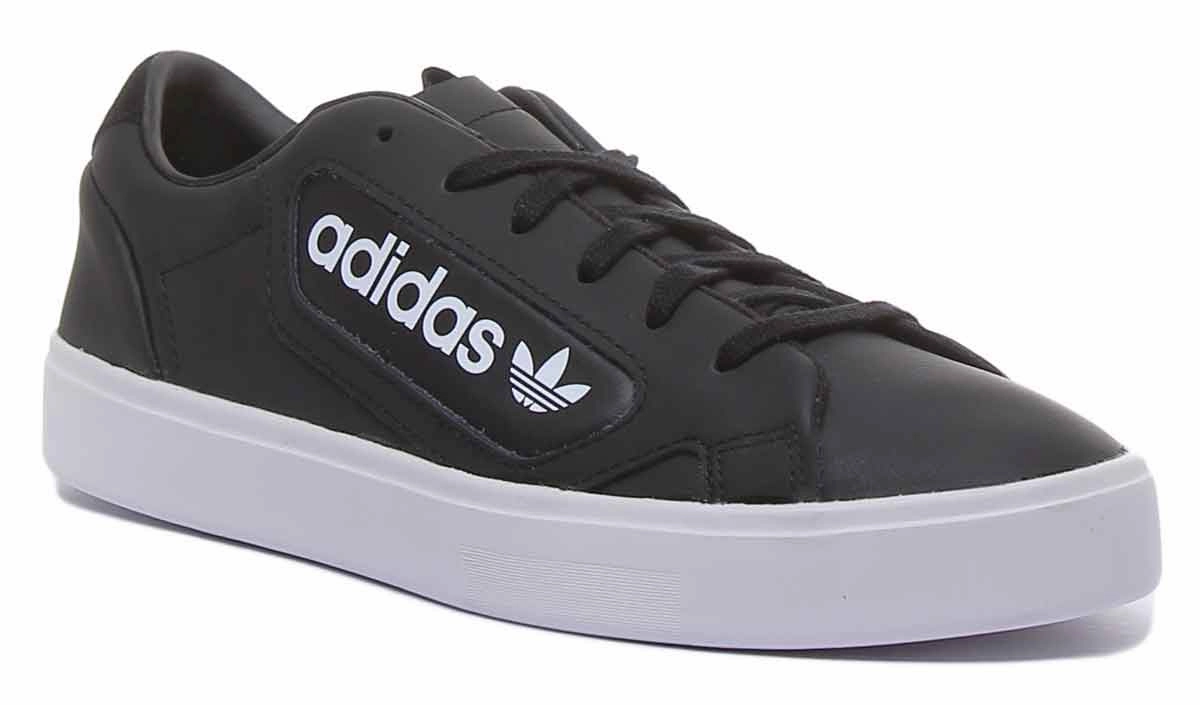 Adidas Sleek Leather Trainers In Black White For Women Anti Slip