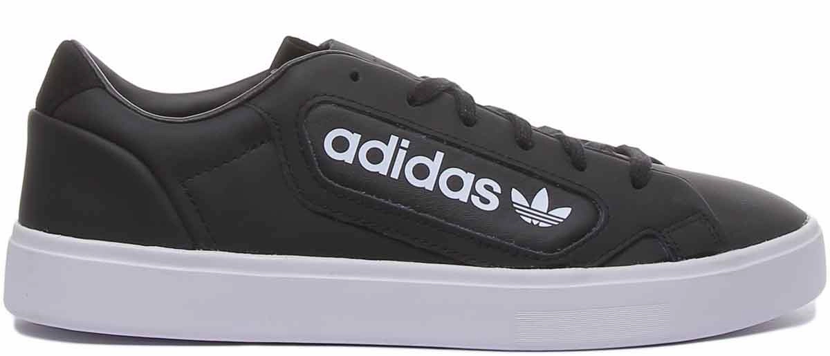 Adidas Sleek Leather Trainers In Black White For Women Impact Cushioning