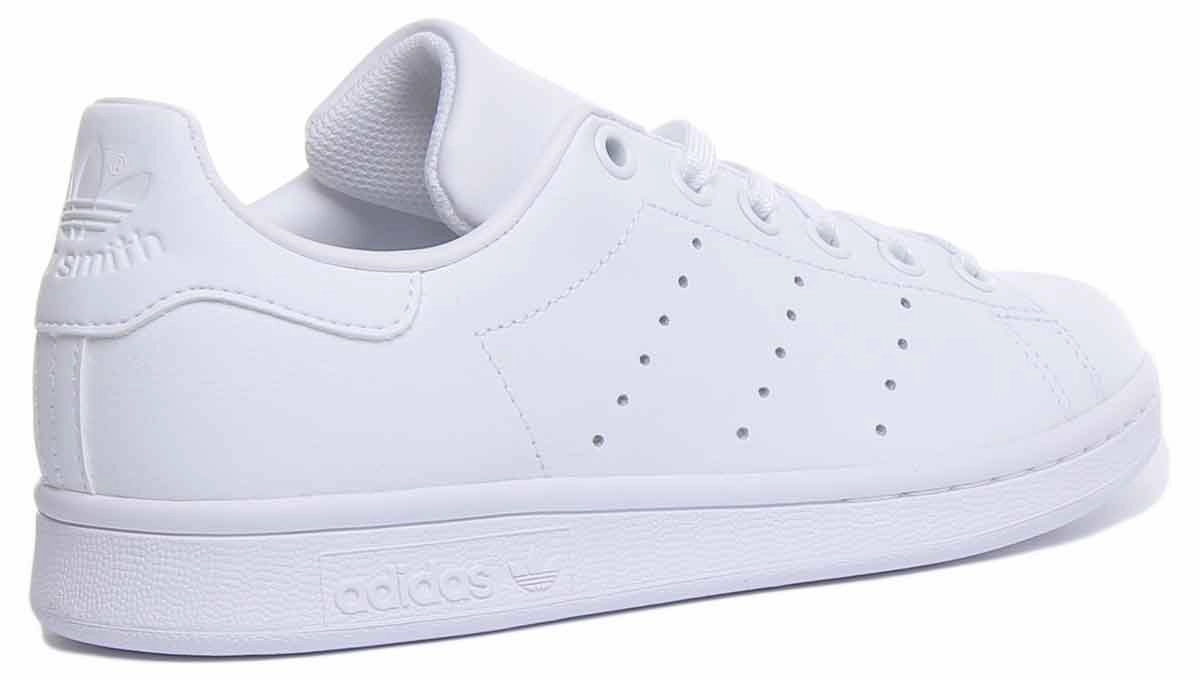 Adidas Stan Smith J Lace Up Leather Trainers In White For Youth Flexible Upper Material Design