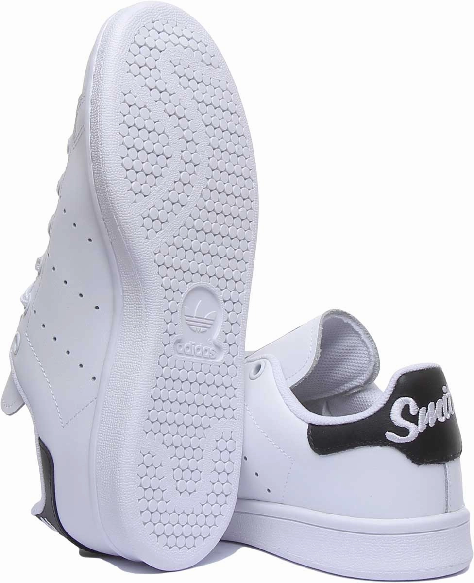 Adidas Stan Smith Leather Trainers In White Black For Youth Stretch - Compatible