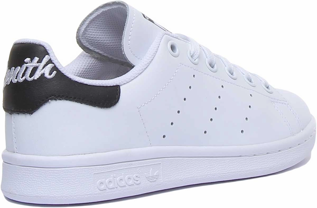 Adidas Stan Smith Leather Trainers In White Black For Youth Stretch - Compatible