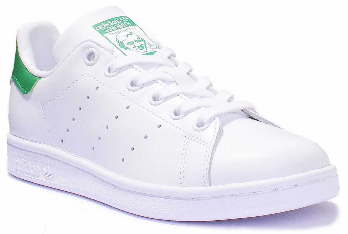 Adidas Stan Smith Leather Trainers In White Green For Women geometric - design shoes