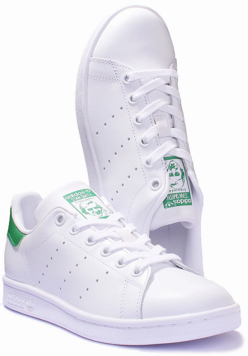 Adidas Stan Smith Leather Trainers In White Green For Women Flexible Forefoot Support Features