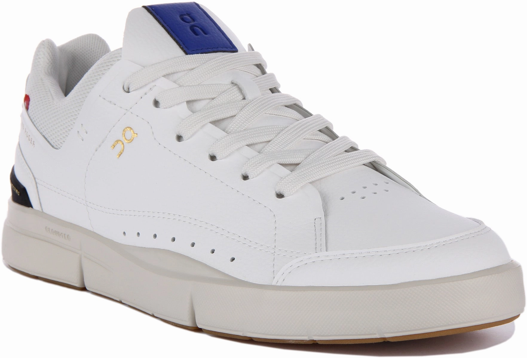Tongue design prevents pressure on top of the foot Stability Base On Running The Roger Centre Court In White Blue For Men