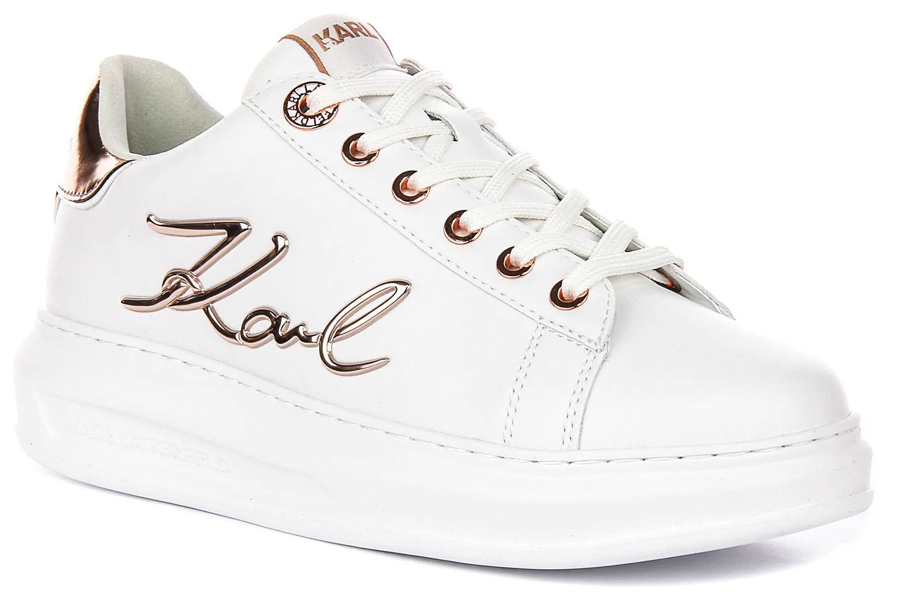 Karl Lagerfeld Kapri Signature Logo In White For Women Internal shank supports efficient foot propulsion Fitness Footing