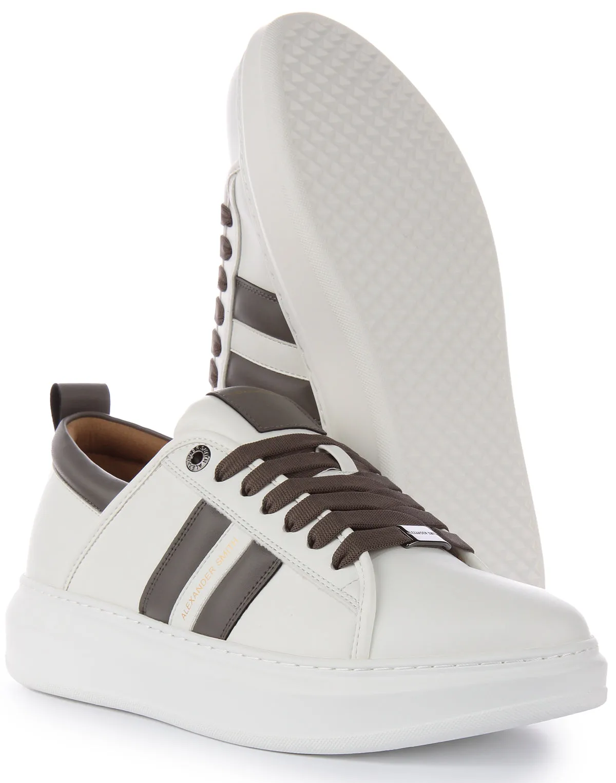 Alexander Smith Trainers In White Grey For Men Cushioned Grip