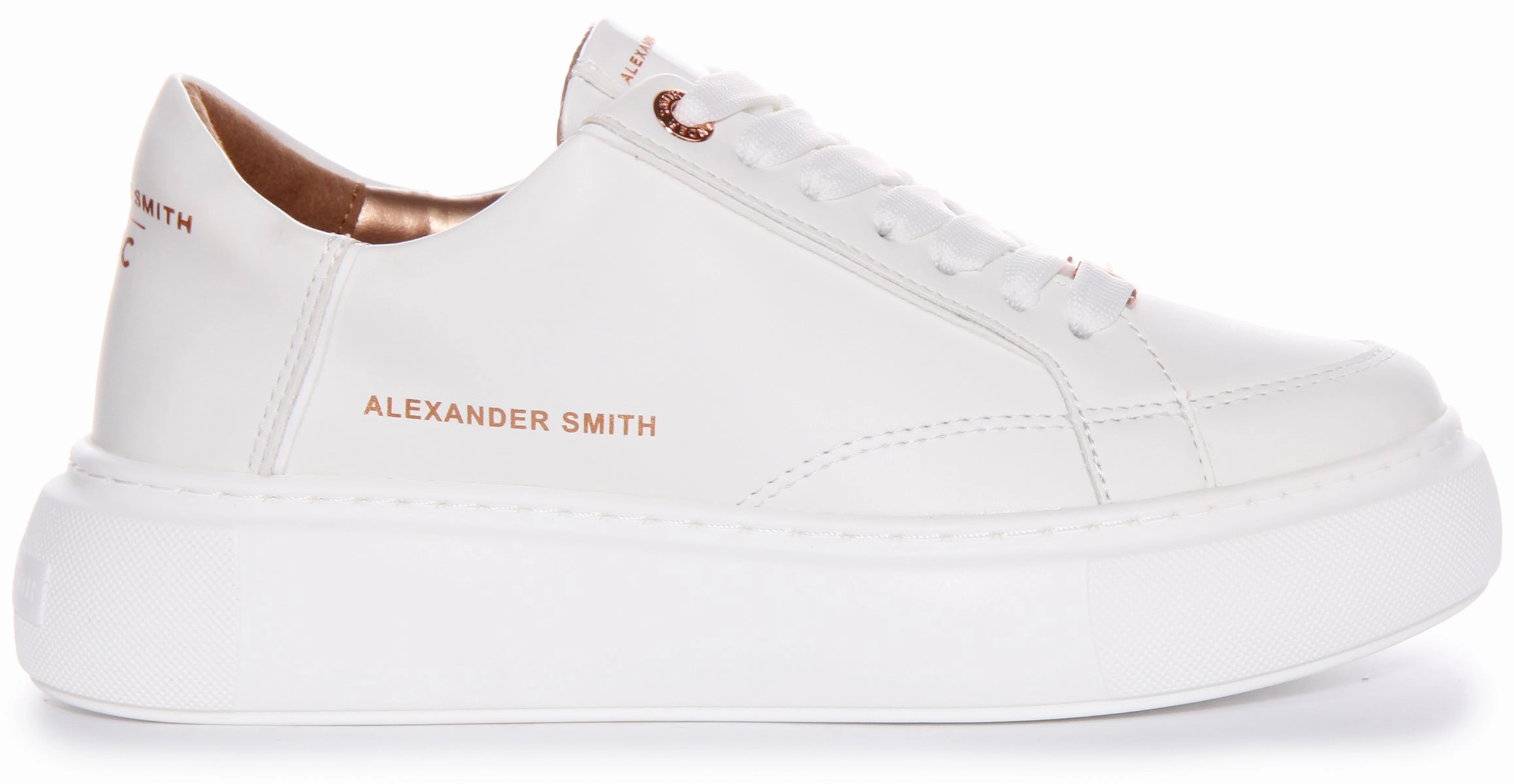 Alexander Smith Platform Trainer In White Bronze For Women Everyday Ready