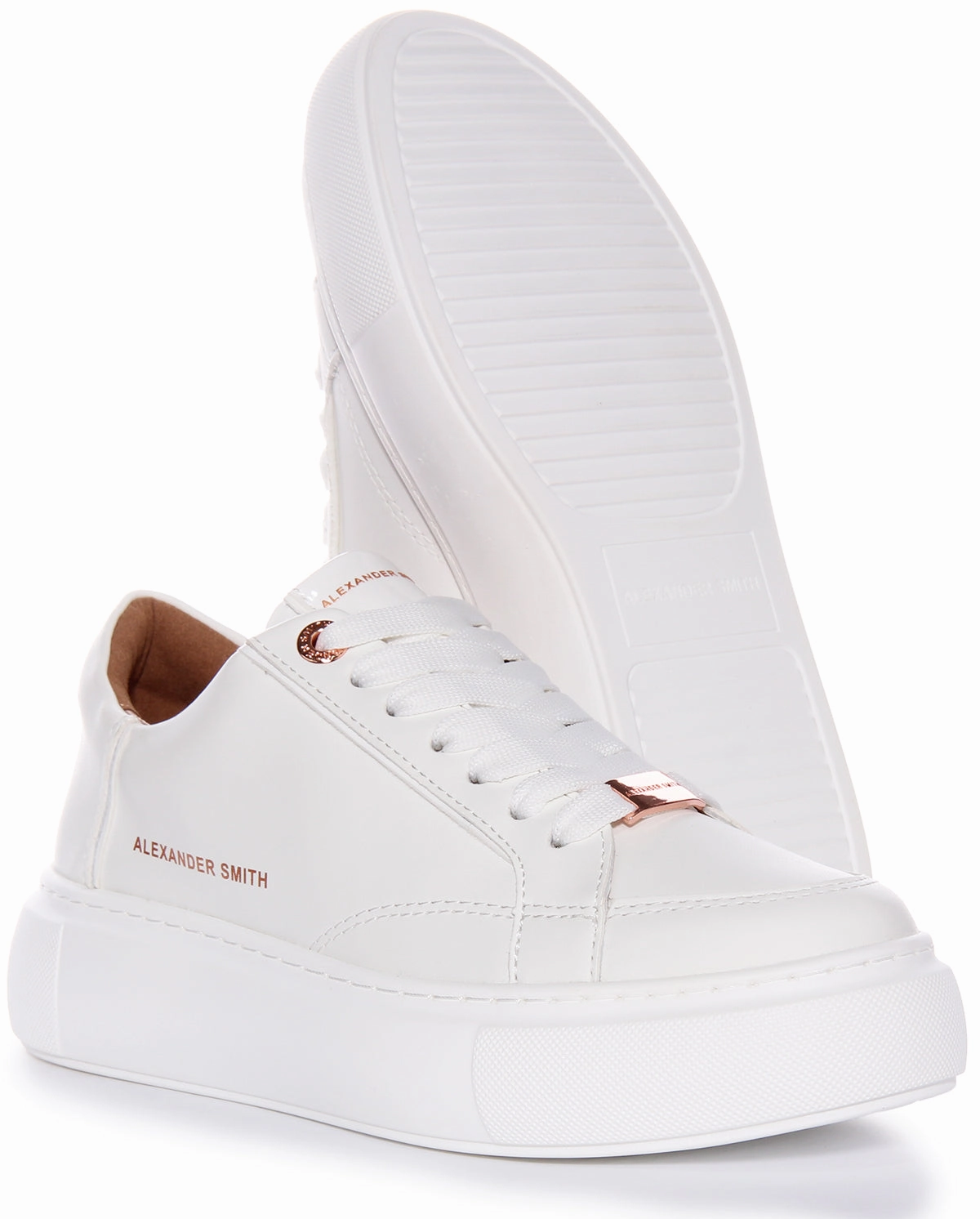 Alexander Smith Platform Trainer In White Bronze For Women Everyday Ready