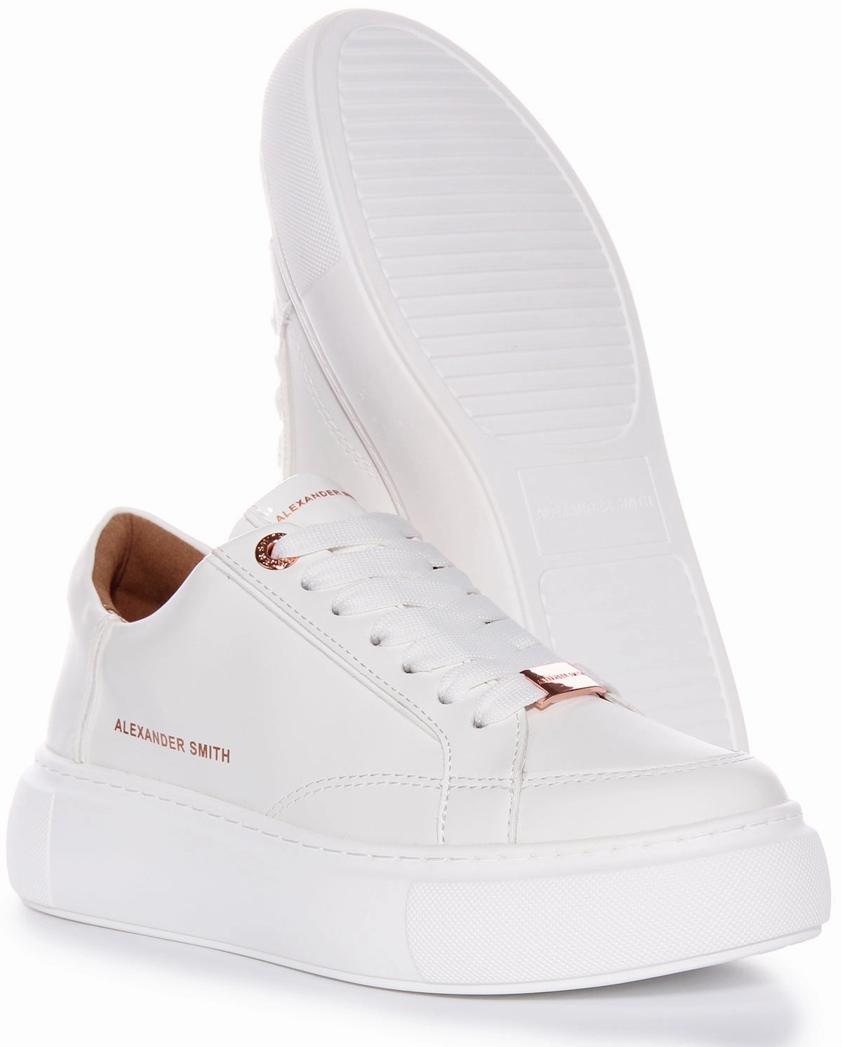 Alexander Smith Platform Trainer In White Bronze For Women Everyday Ready