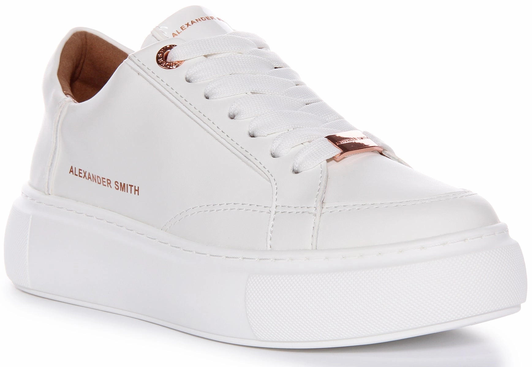 Cushioned arch Track Steps Alexander Smith Platform Trainer In White Bronze For Women