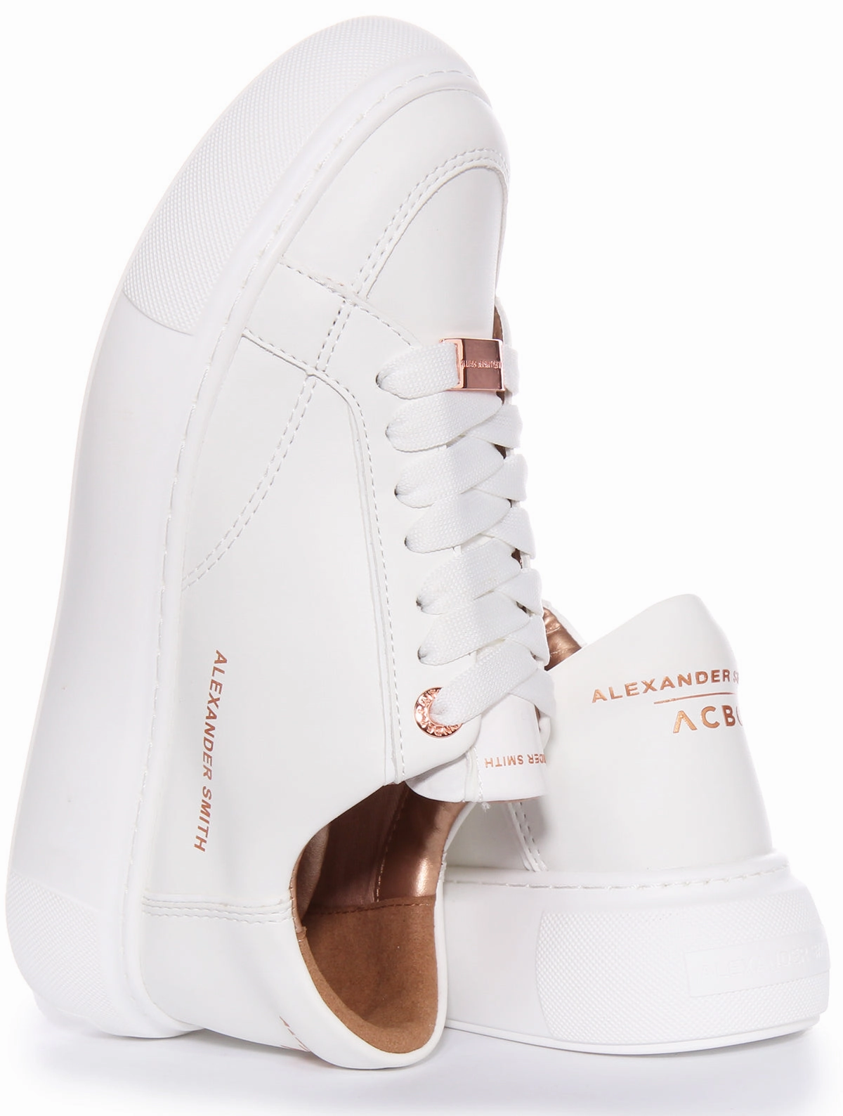 Alexander Smith Platform Trainer In White Bronze For Women Everyday Ready