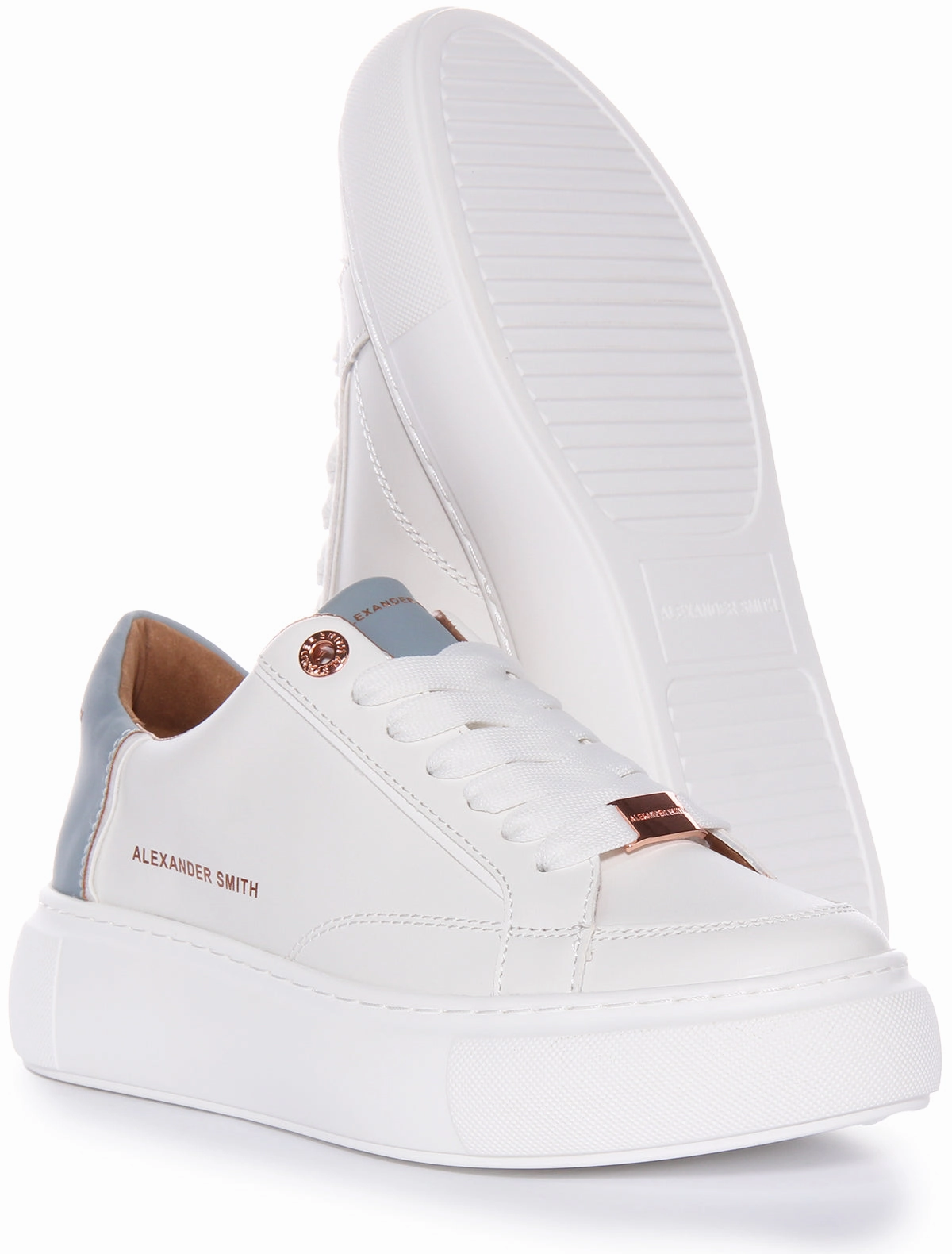 Alexander Smith Platform Trainers In White Blue For Women Versatile Comfort