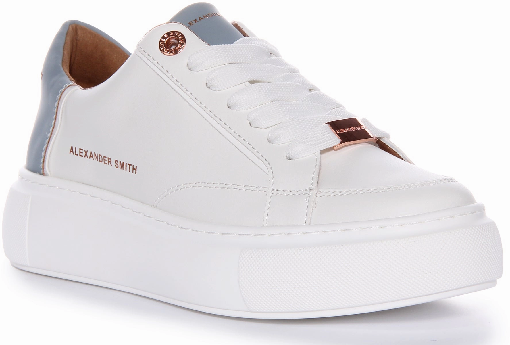 Steady Hike Night Pace Alexander Smith Platform Trainers In White Blue For Women