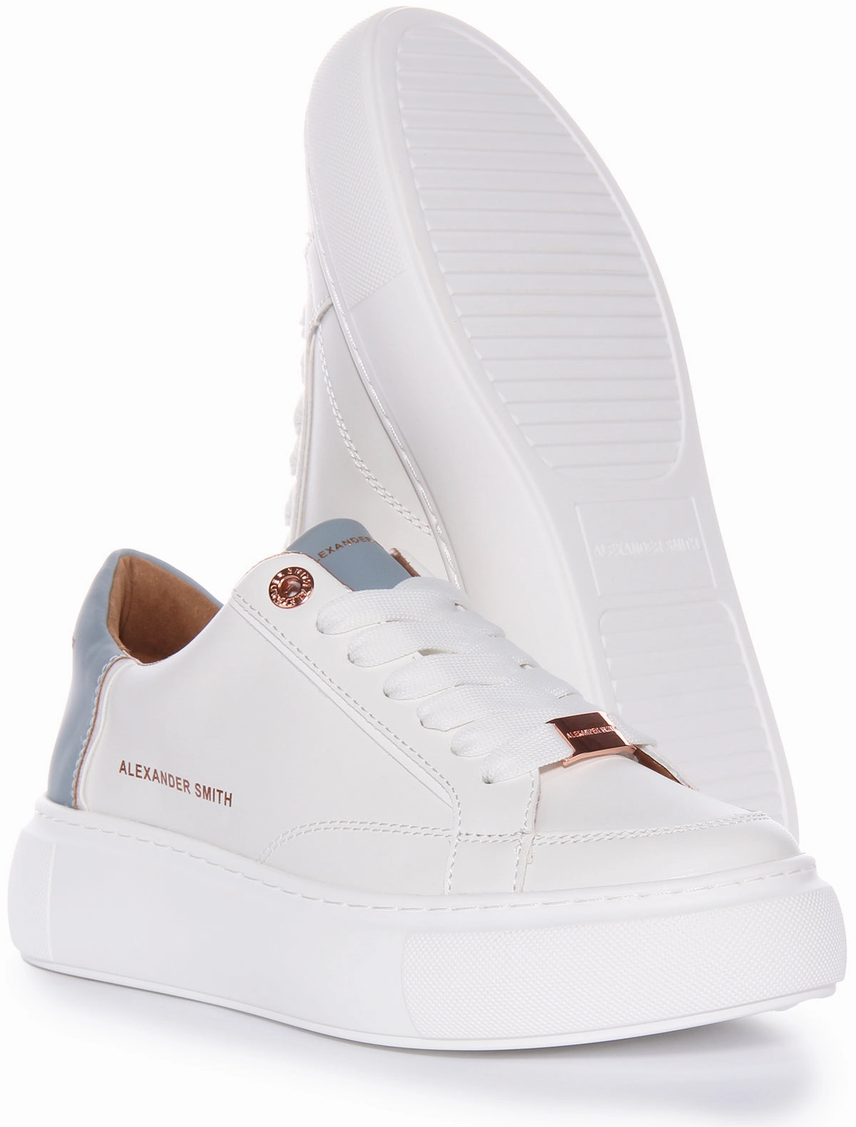 Alexander Smith Platform Trainers In White Blue For Women Versatile Comfort