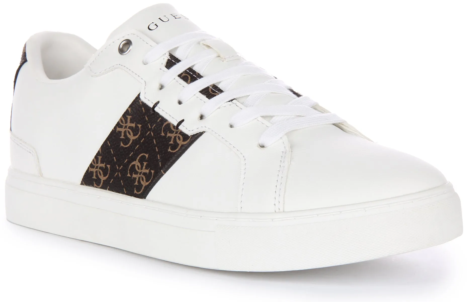 Guess Todi Trainers In White Brown For Men Reinforced Seams