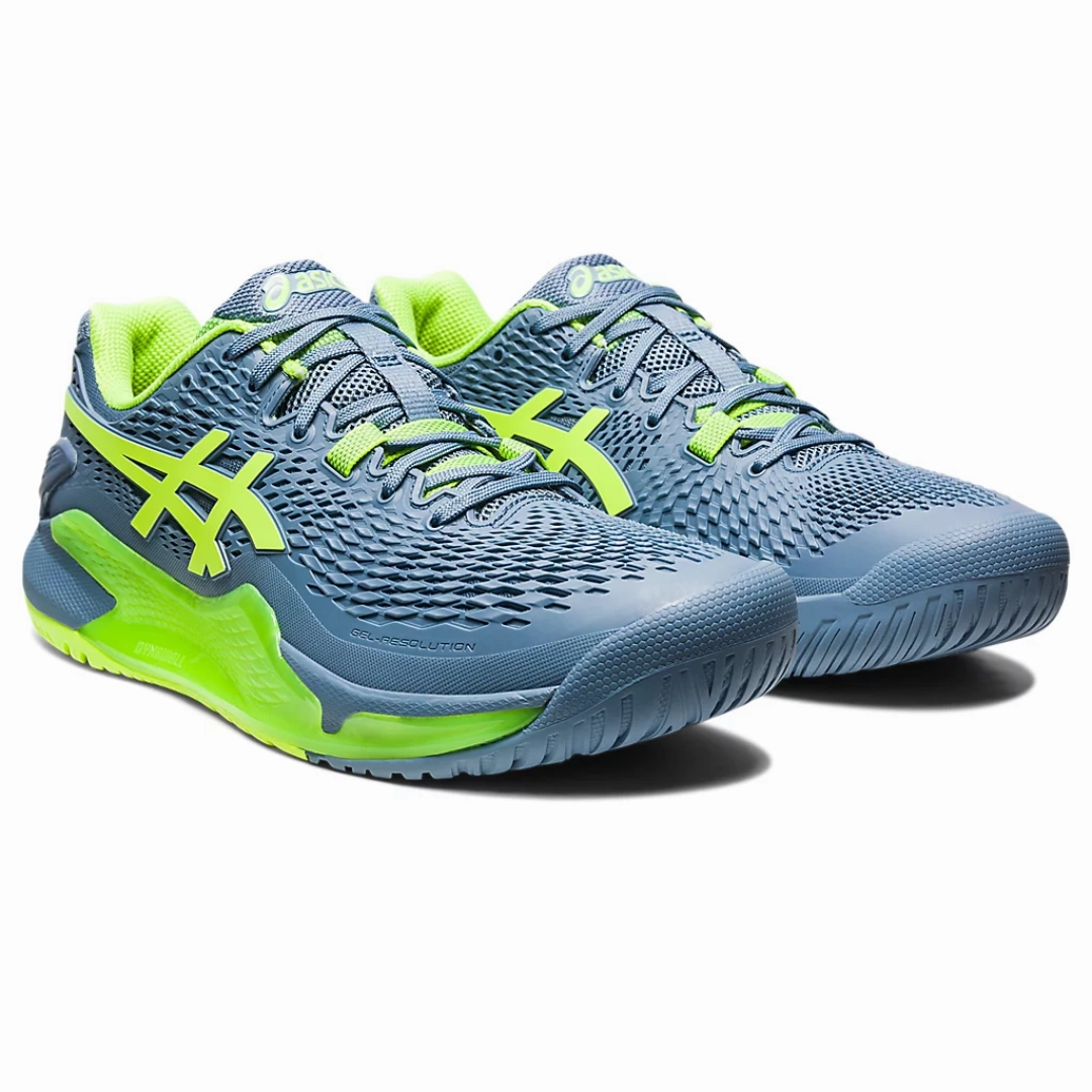 Asics Gel-Resolution 9 Tennis Shoes - Steel Blue/Hazard Green Moisture - wicking Insole