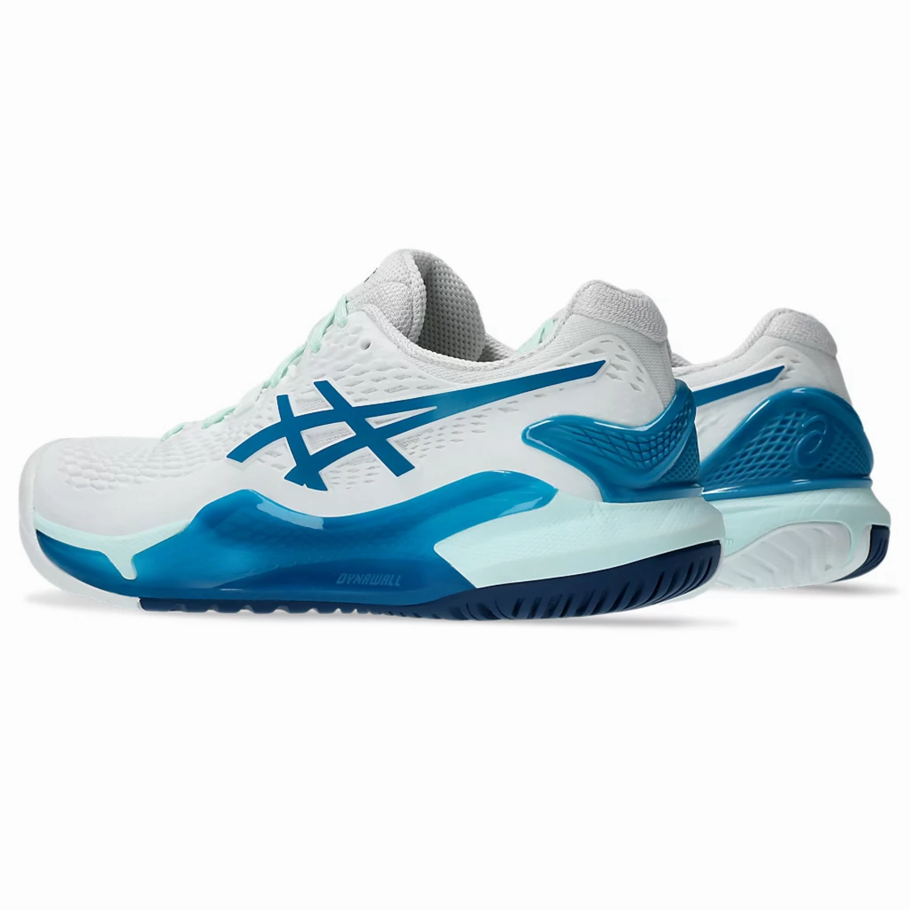Asics Gel-Resolution 9 Women Tennis Shoes - White/Teal Blue Grip Guard