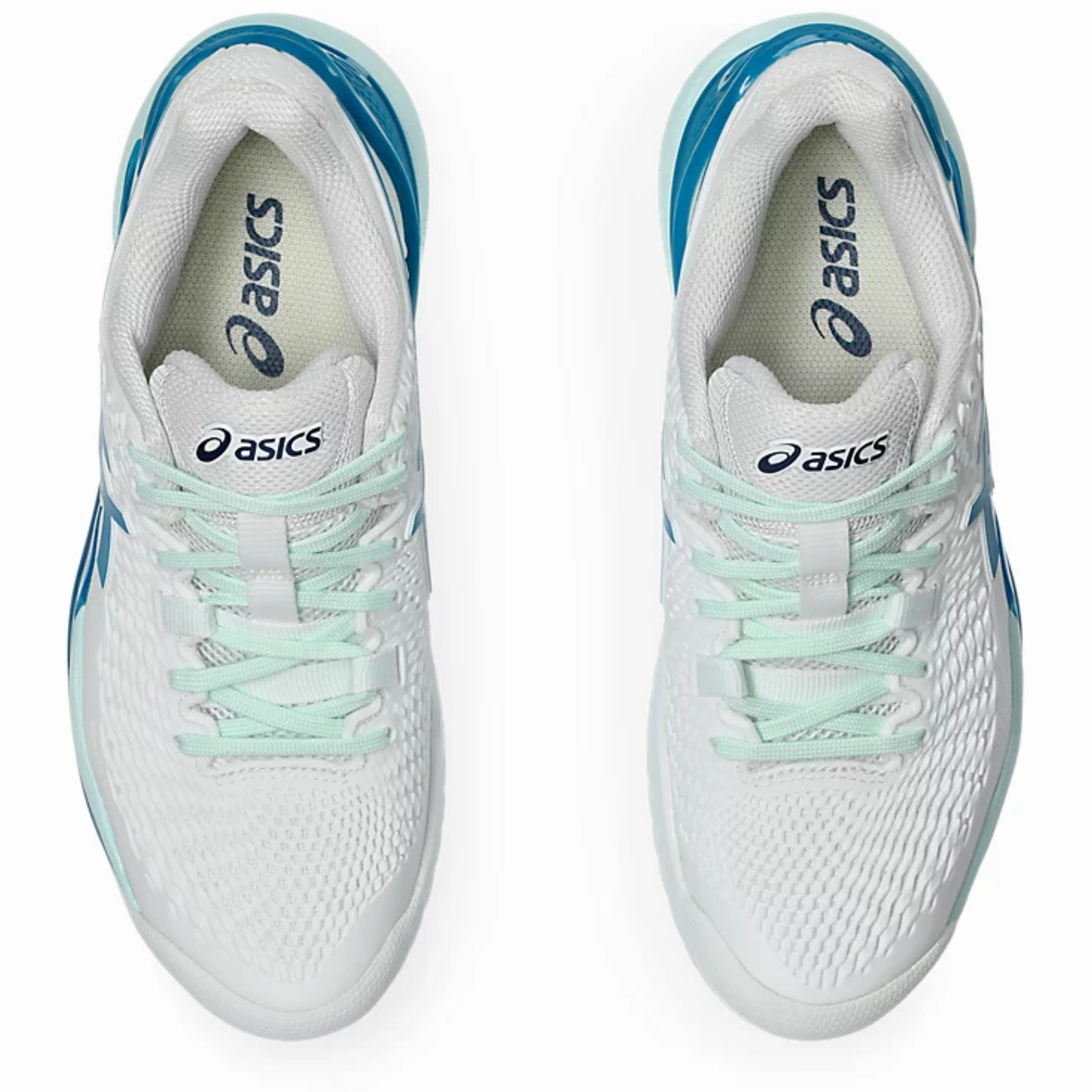 Asics Gel-Resolution 9 Women Tennis Shoes - White/Teal Blue Grip Guard