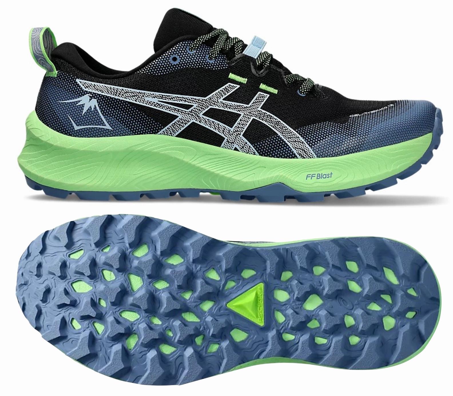 Cool Design Durable Mesh ASICS Gel Trabuco 12 (Black/Light Blue) Mens
