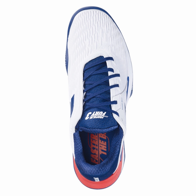 Babolat Propulse Fury 3 Clay Mens Tennis Shoes - White/Estate Blue Durable Jump
