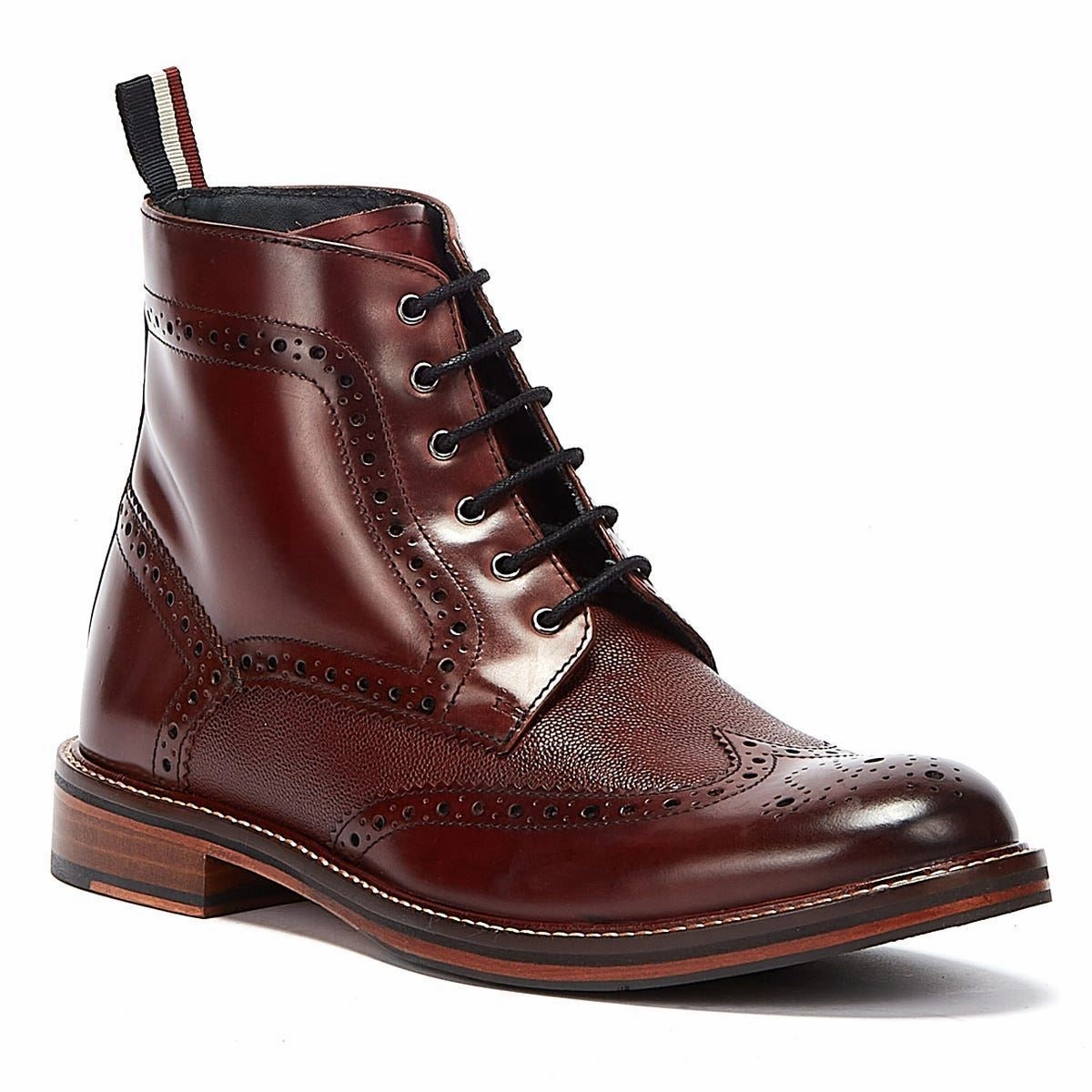 Ben Sherman Alfred Brogue Leather Men's Burgundy Boots Abrasion resistant