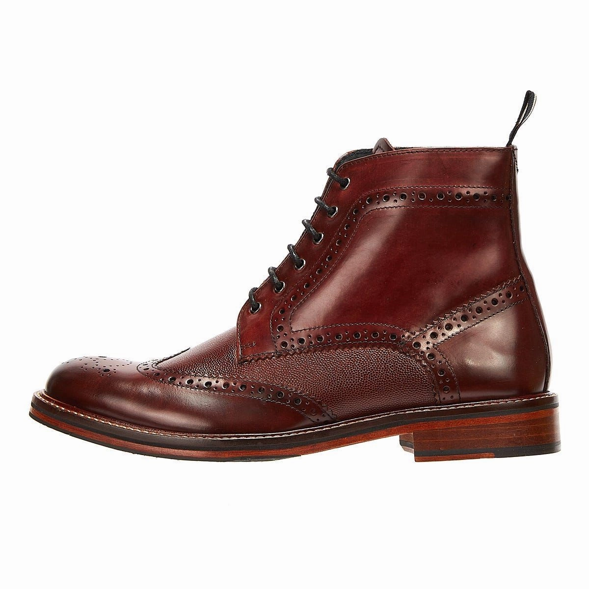 Ben Sherman Alfred Brogue Leather Men's Burgundy Boots Abrasion resistant