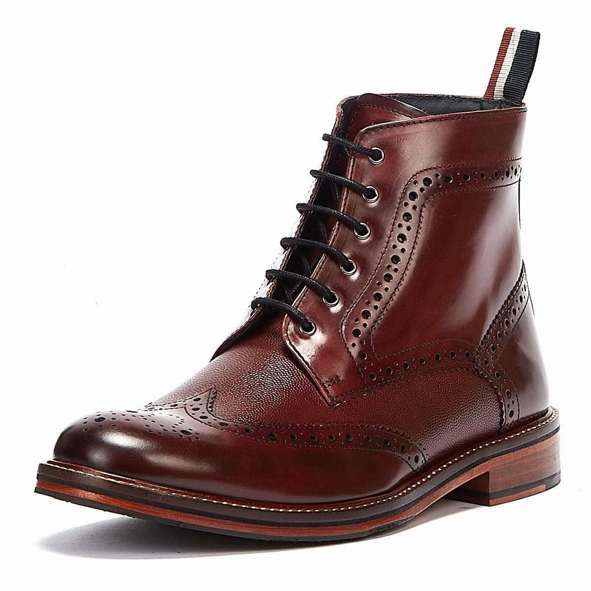 Ben Sherman Alfred Brogue Leather Men's Burgundy Boots Abrasion resistant