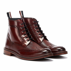 Ben Sherman Alfred Brogue Leather Men's Burgundy Boots Outdoor Performance