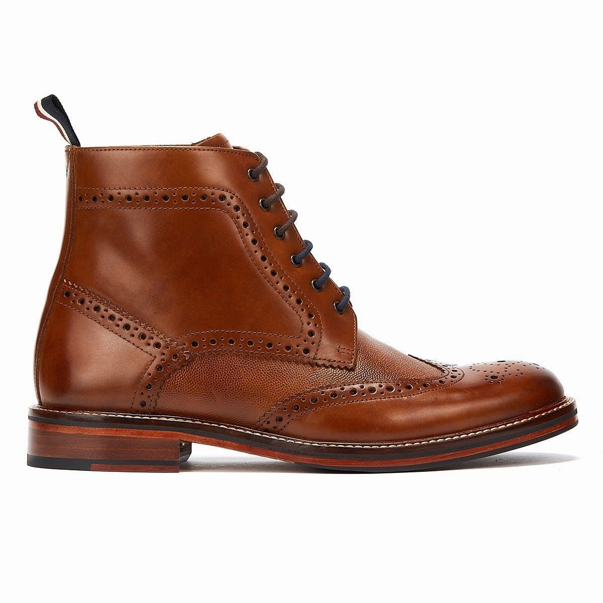 Ben Sherman Alfred Brogue Leather Men's Tan Boots Ankle Support